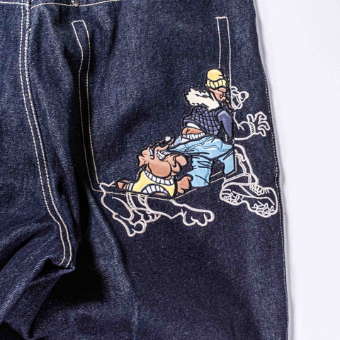 Raw Blue Embroidered Denim Suit Jacket Jeans Hip Hop