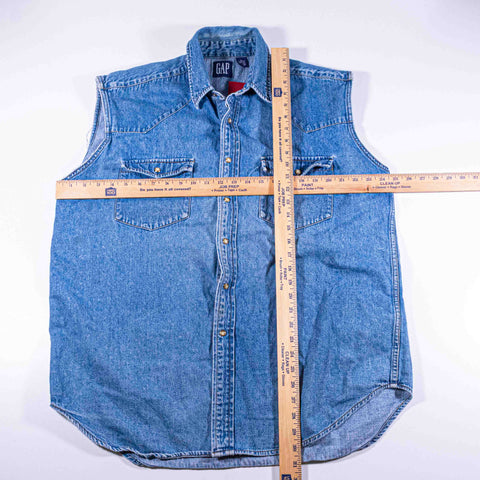 GAP Pearl Snap Denim Sleeveless Shirt Sawtooth