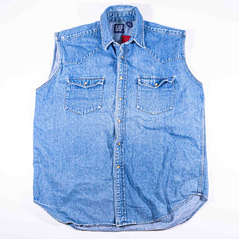 GAP Pearl Snap Denim Sleeveless Shirt Sawtooth