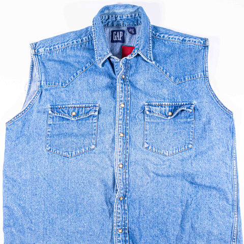 GAP Pearl Snap Denim Sleeveless Shirt Sawtooth