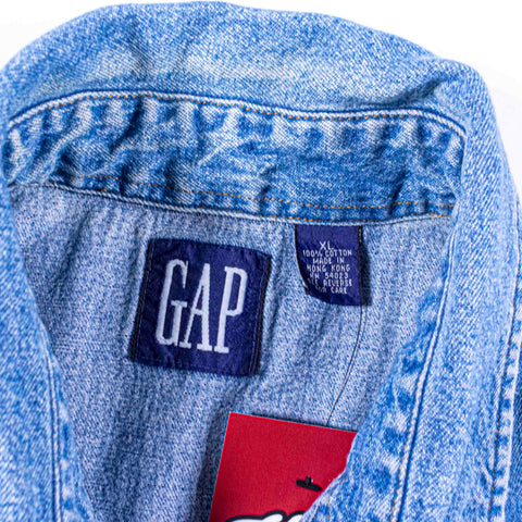GAP Pearl Snap Denim Sleeveless Shirt Sawtooth