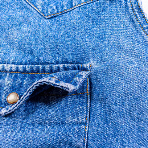 GAP Pearl Snap Denim Sleeveless Shirt Sawtooth