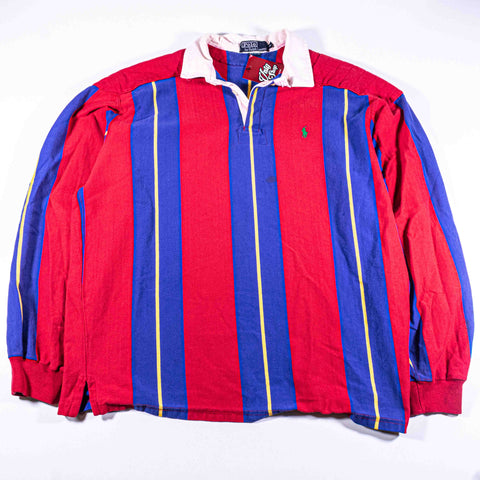 Polo Ralph Lauren Striped Rugby Shirt Longsleeve Made in USA Elbow Patches
