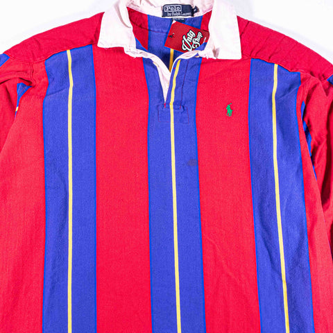 Polo Ralph Lauren Striped Rugby Shirt Longsleeve Made in USA Elbow Patches