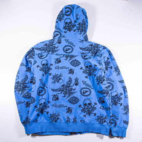 QuikSilver Surf AOP Skull Zip Hoodie Sweatshirt