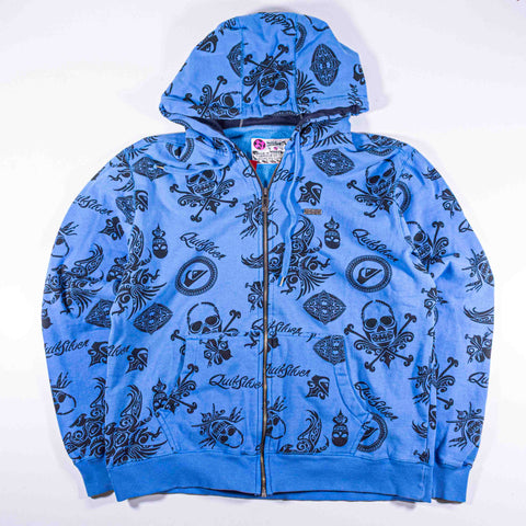 QuikSilver Surf AOP Skull Zip Hoodie Sweatshirt
