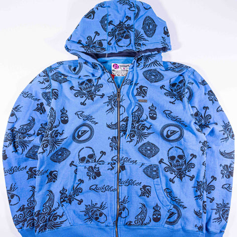 QuikSilver Surf AOP Skull Zip Hoodie Sweatshirt