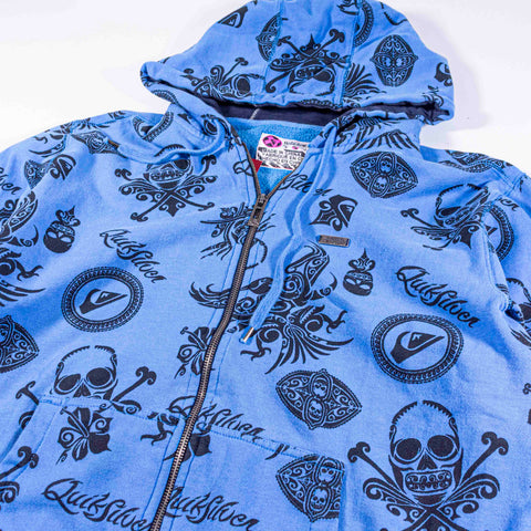 QuikSilver Surf AOP Skull Zip Hoodie Sweatshirt