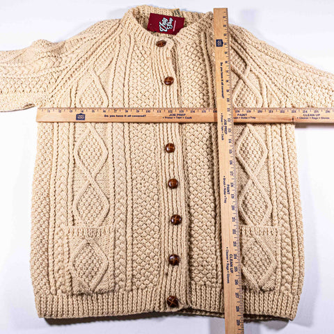 Hand Knit Irish Wool Cable Knit Fisherman Cardigan Sweater