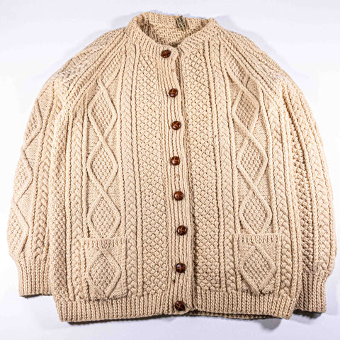 Hand Knit Irish Wool Cable Knit Fisherman Cardigan Sweater