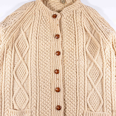 Hand Knit Irish Wool Cable Knit Fisherman Cardigan Sweater