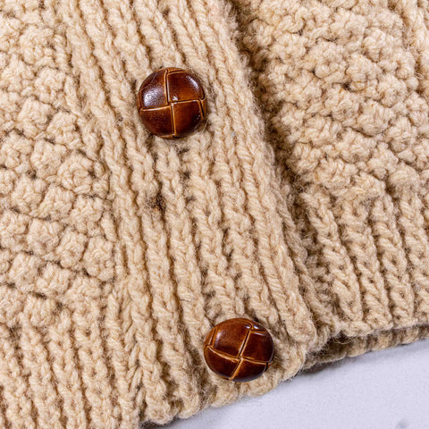 Hand Knit Irish Wool Cable Knit Fisherman Cardigan Sweater