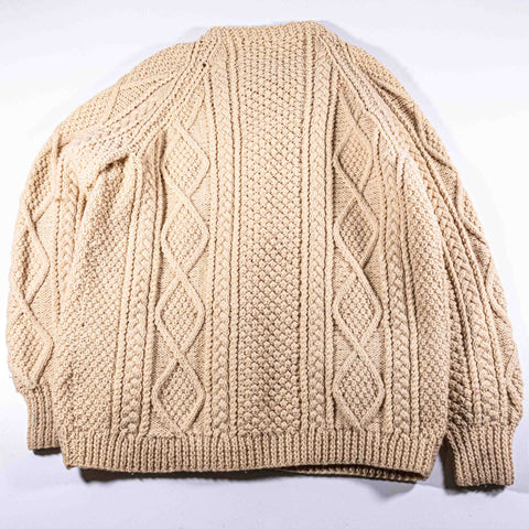 Hand Knit Irish Wool Cable Knit Fisherman Cardigan Sweater
