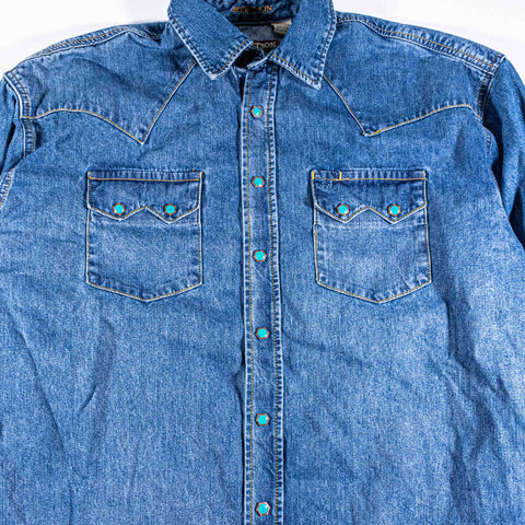 Stetson Turquoise Snap Western Denim Shirt