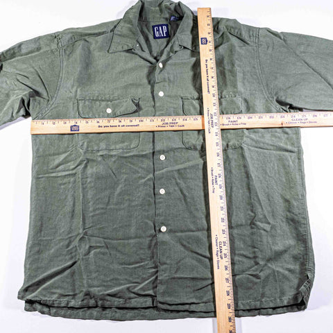 GAP Linen Rayon Loop Collar Camp Shirt Rockabilly