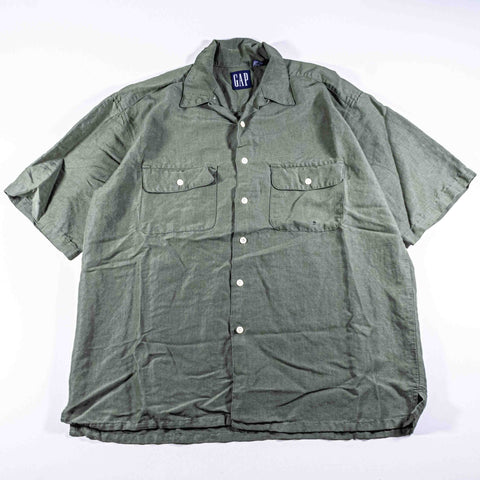GAP Linen Rayon Loop Collar Camp Shirt Rockabilly
