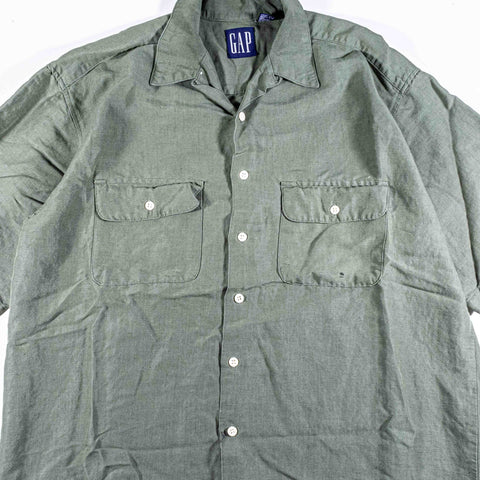 GAP Linen Rayon Loop Collar Camp Shirt Rockabilly