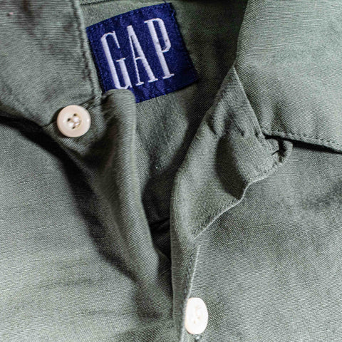 GAP Linen Rayon Loop Collar Camp Shirt Rockabilly