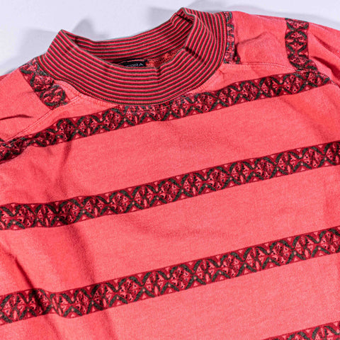 Generra Striped Tribal Print AOP Surf Mock Neck T-Shirt