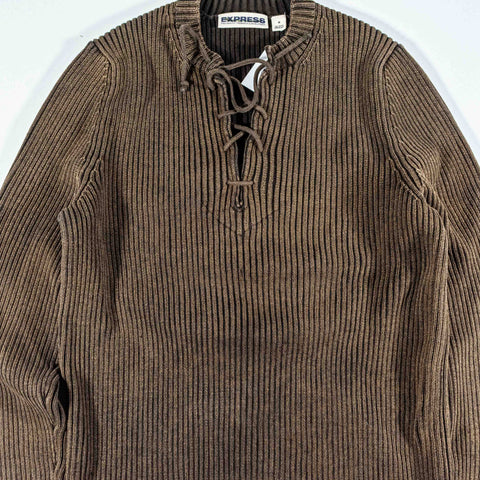 Express Ribbed Lace Up Sweater Made in Japan