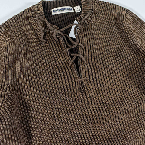 Express Ribbed Lace Up Sweater Made in Japan