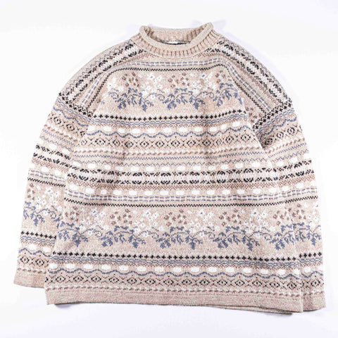 Nordic Fair Isle Roll Neck Fisherman Sweater