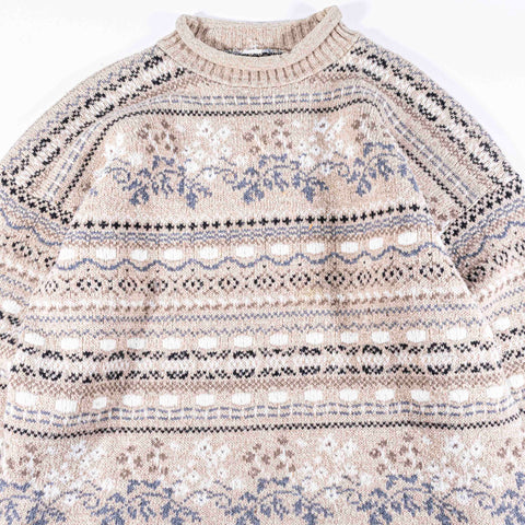 Nordic Fair Isle Roll Neck Fisherman Sweater