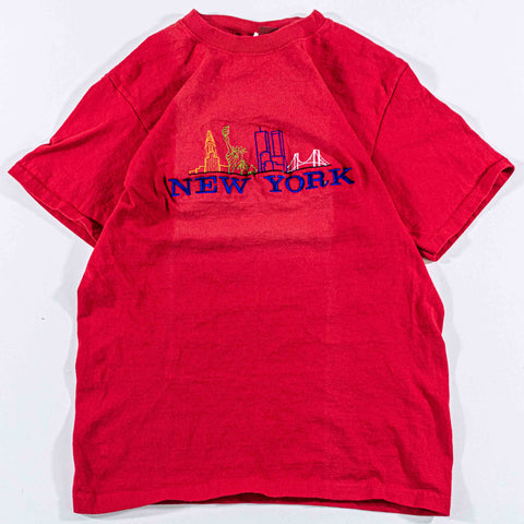 New York Embroidered Skyline Spell Out T-Shirt Sunfaded