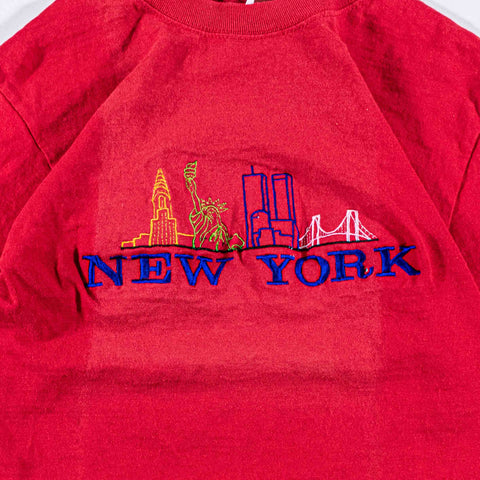 New York Embroidered Skyline Spell Out T-Shirt Sunfaded