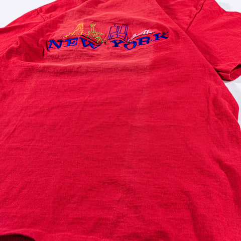 New York Embroidered Skyline Spell Out T-Shirt Sunfaded