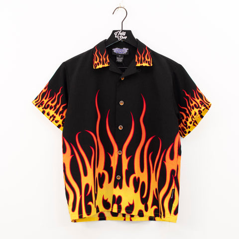 Silver Point Flame All Over Print Short Sleeve Button Up Shirt