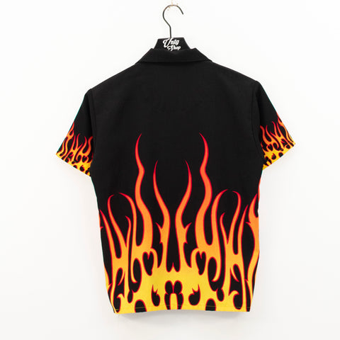 Silver Point Flame All Over Print Short Sleeve Button Up Shirt