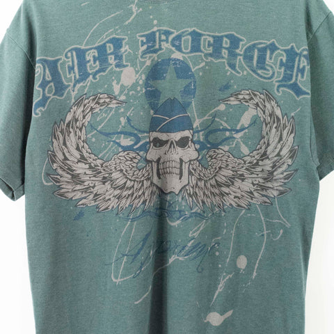 2002 Air Force Skull Tattoo Art Style T-Shirt