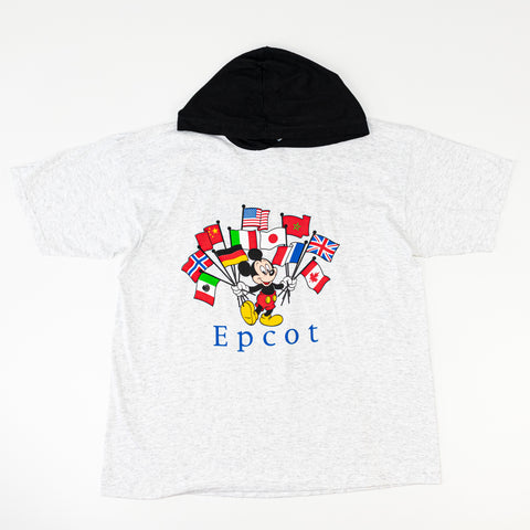 90s Disney Mickey Epcot Flag Hooded T-Shirt