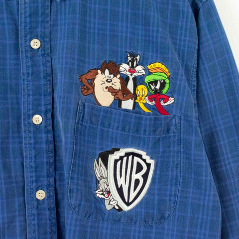 1998 Warner Bros Looney Tunes Bugs Taz Marvin Sylvester Embroidered Button Down Shirt