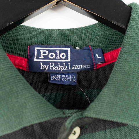 Polo Ralph Lauren Pony Green Striped Made In USA Long Sleeve Polo Shirt