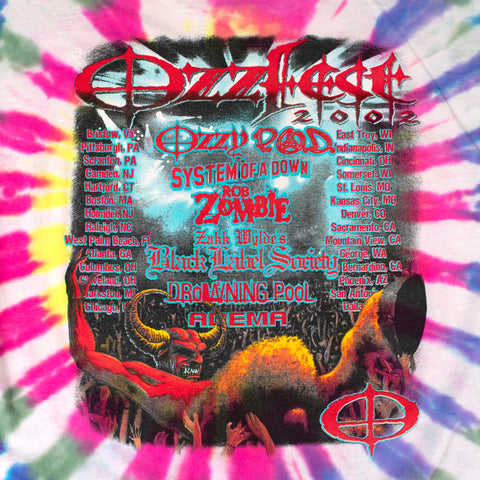2002 Ozzfest Ozzy POD System of A Down Rob Zombie Tie Dye Tour T-Shirt