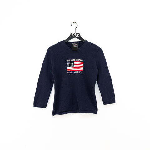 Polo Jeans Co Ralph Lauren American Flag Spell Out Knit Sweater