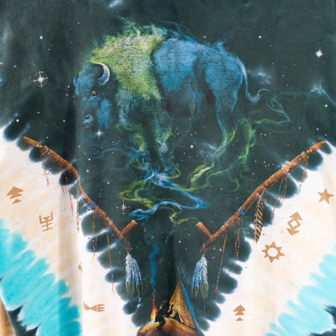 2003 Liquid Blue Brian Fox Native American Skull Tie Dye Thrashed T-Shirt