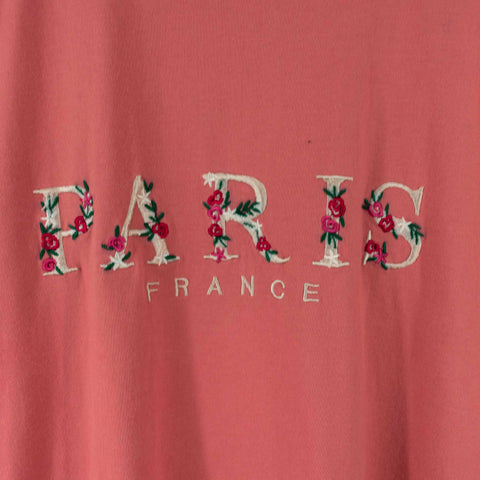 Paris France Floral Spell Out Embroidered T-Shirt