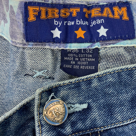 Y2K Raw Blue First Team Patch Jeans