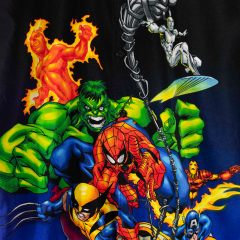 2002 Marvel Comics Silver Surfer Hulk Spider-Man Captain America All Over Print Button Shirt