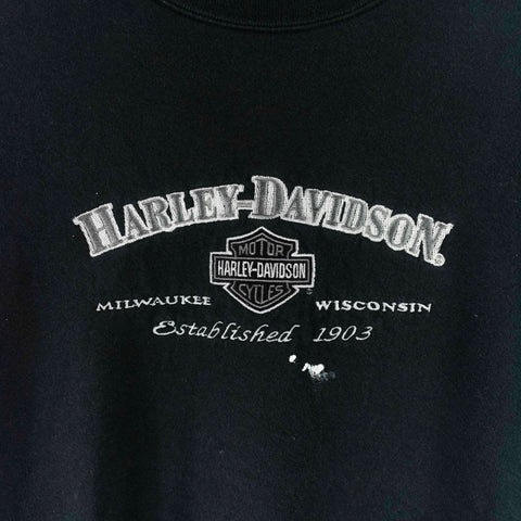 Harley Davidson Milwaukee Wisconsin Embroidered Thrashed Sweatshirt