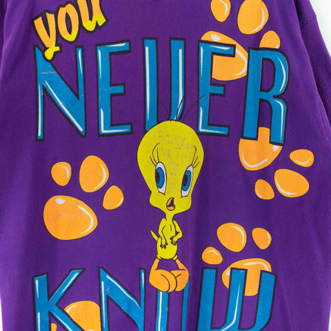 1997 Looney Tunes Tweety Bird You Never Know All Over Print T-Shirt
