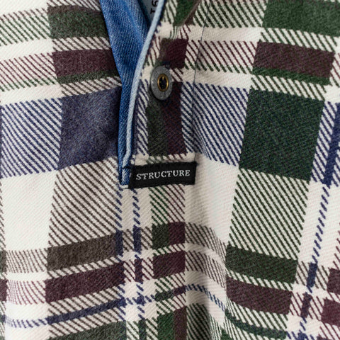 Structure Plaid Denim Color Long Sleeve Polo Shirt